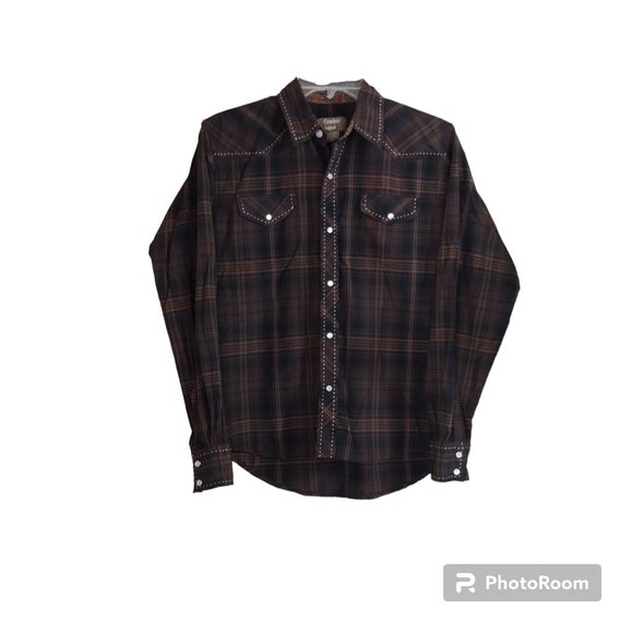 Cowboy Legend Brown Black Plaid Pearl Snap Button Rodeo Boys Western Shirt XL - Picture 1 of 9